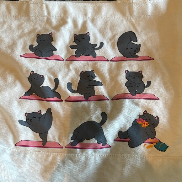 Super cute!! NWOT cat yoga cotton tote bag shoulder bag handbag - Picture 8 of 10